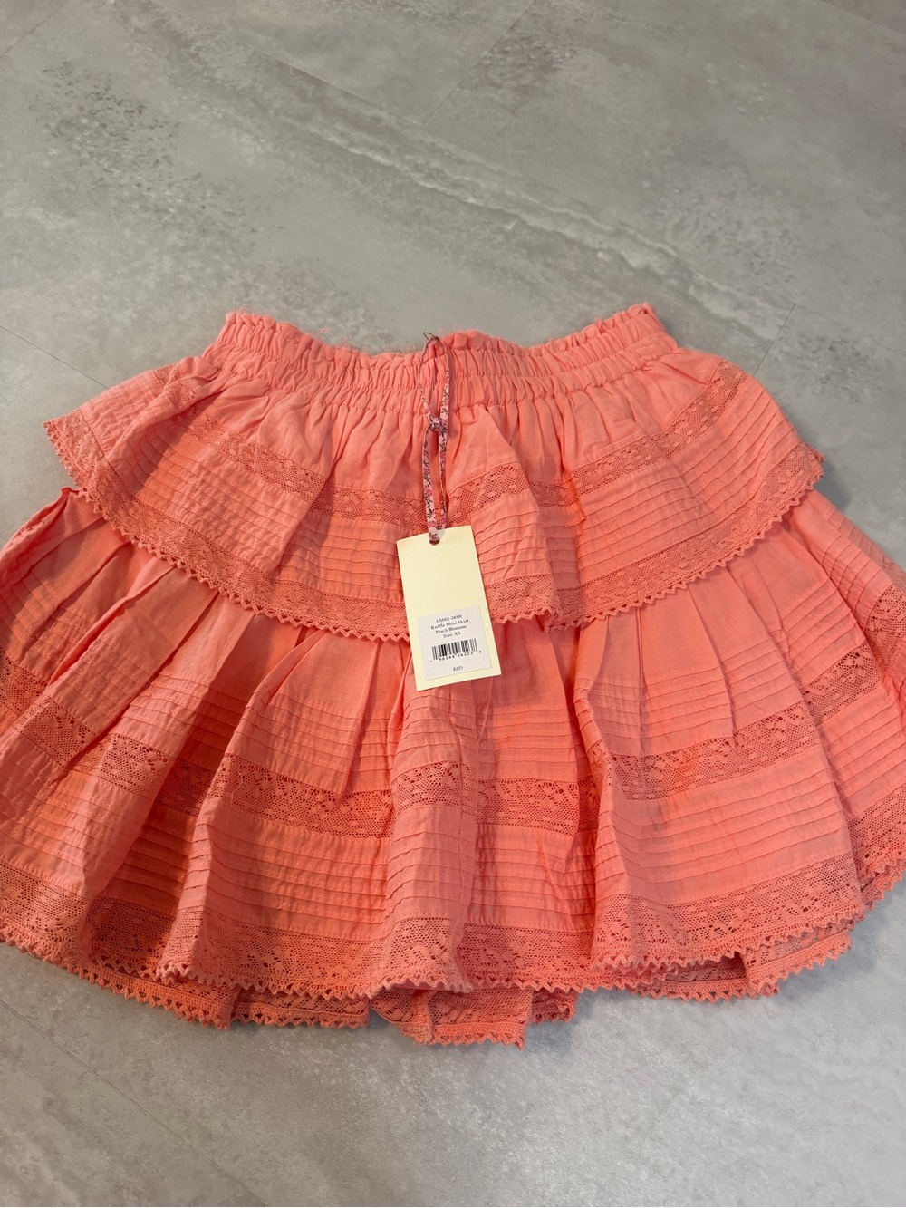 LoveShackFancy Coral Tiered Lace-Trim Skirt